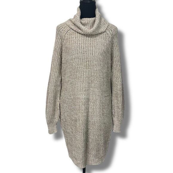 no comment Sweaters - No Comment Cowl Turtleneck Long Tunic Sweater Women’s Large Tan Oatmeal